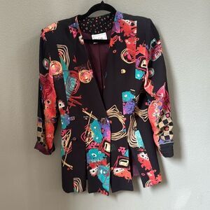Vintage Laura Kieffer Floral Blazer Jacket Art Deco Size 2 Petite